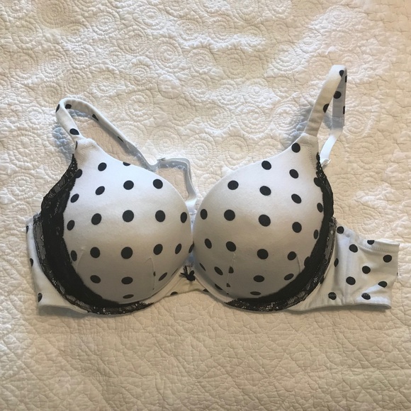 Cacique cotton boost plunge white bra with black polka dots & lace (44B) - Picture 1 of 10